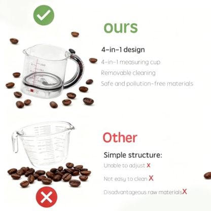 4-in-1 Measuring Cup with Adjustable Base, Adjustable Measuring Cup, Cup with 1/4 1/3 1/2 1 Measurements for Cooking and Baking & Ingredients (1PC)