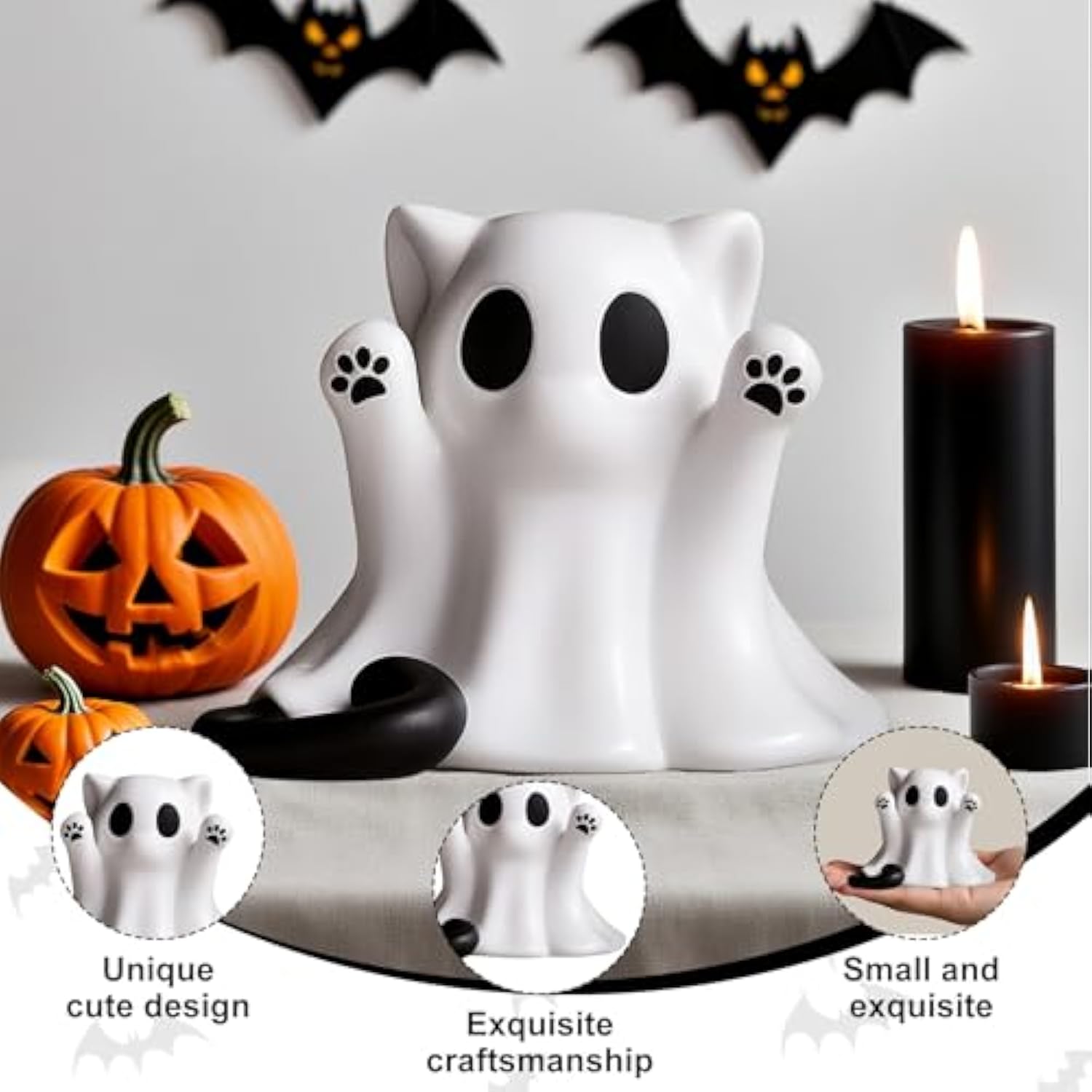 Halloween Ghost Statue, Cute Cat Ghost Figurines Ghost Desk Decor, Mini Halloween Decoration Statue, for Home and Office Desktop Decor Display Ornaments
