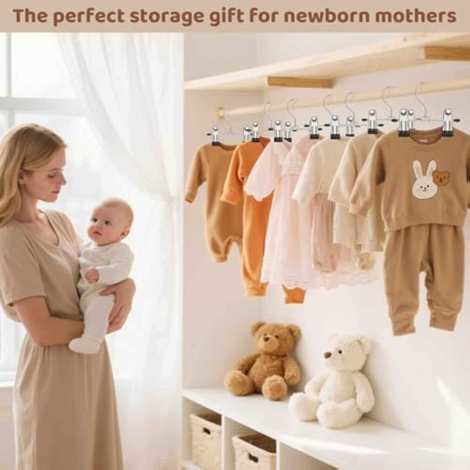 24 Pack Baby Hangers with Clips, 360°Rotatable Toddler Pant Hangers with Clips, Non-Slip Space Saving Kids Hanger for Newborn Children Clothes Skirts Boots Closet Organizers, Black