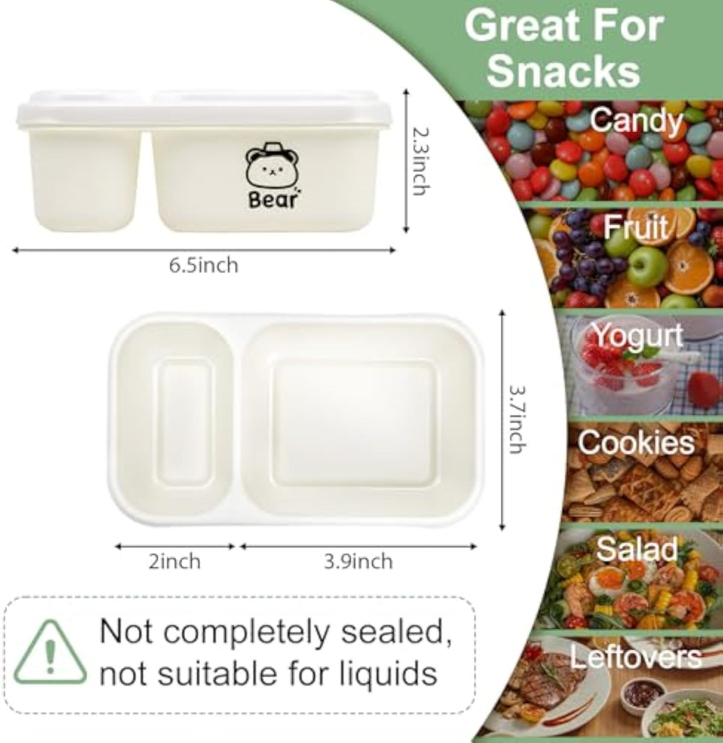 6 Pack Reusable Snack Containers with Lids, 2-Compartment Snackle box, Reusable Snack Packs Container for Meal Prep, Food Storage On-the-Go Snacking for Picnic, Work, Travel