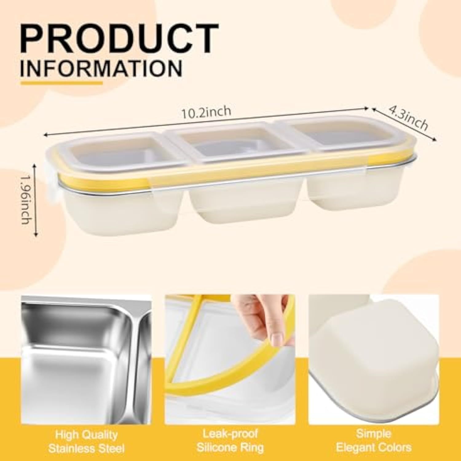 Stainless Steel Snack Container with Lids, Snackle Box Container for Adults, Reusable Metal Bento Box, Leek Proof 3 Compartment Divided Food Storage Containers for Diet Control, Picnic, Work, Travel