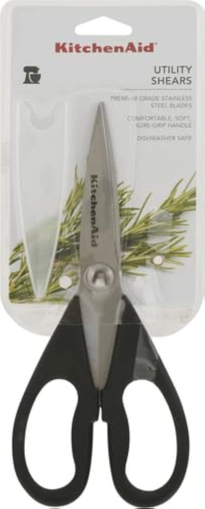 KitchenAid All Purpose Kitchen Shears with Protective Sheath Durable Stainless Steel Scissors, Dishwasher Safe, Soft Grip Comfort Handle, 8.72 Inch, Black