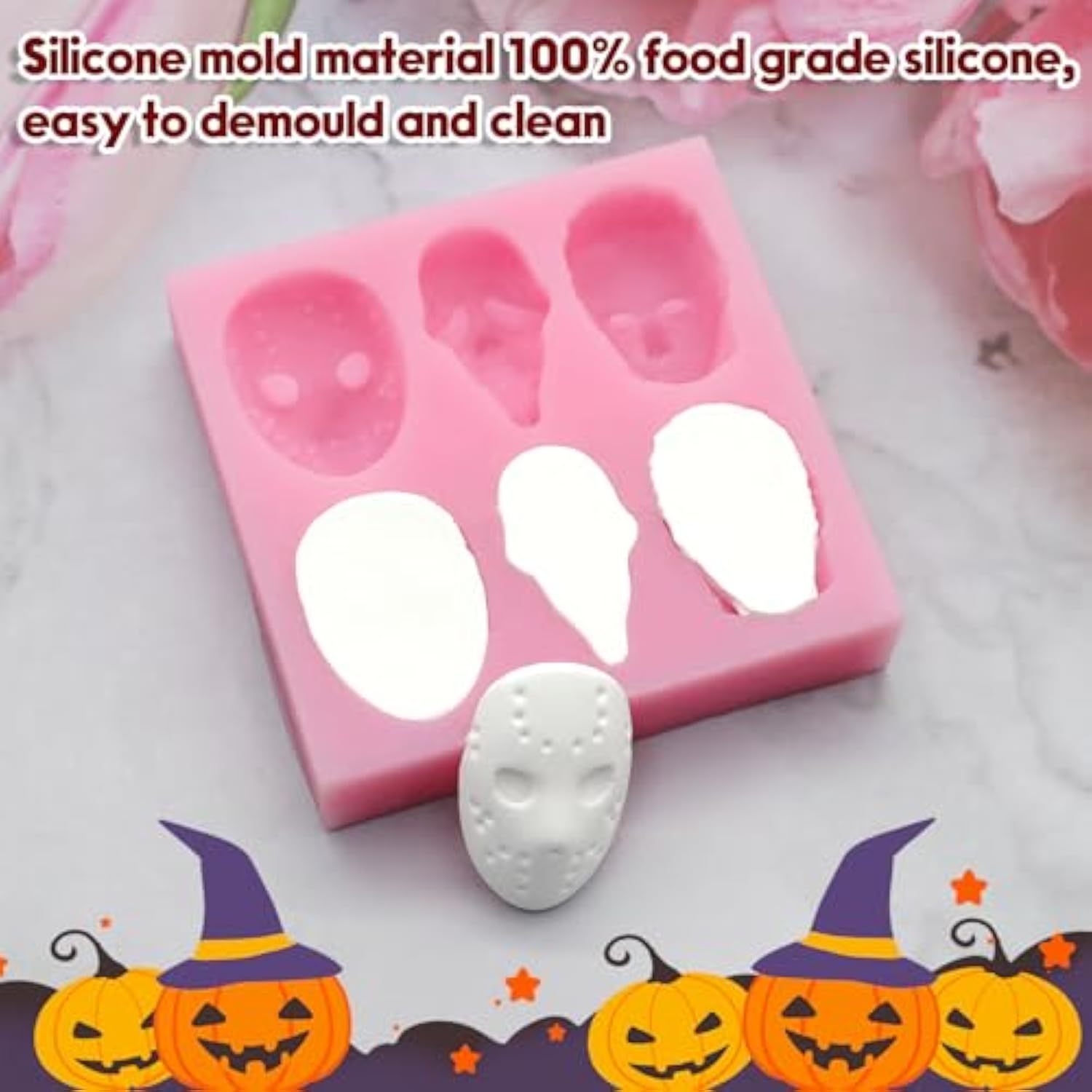 Halloween Silicone Molds for Chocolate,6 Cavities Halloween Large Scary Movie Characters Heads Chocolate Molds, Funny Horror 3D Halloween Chocolate Candy Molds for Soap Pudding Jelly Making