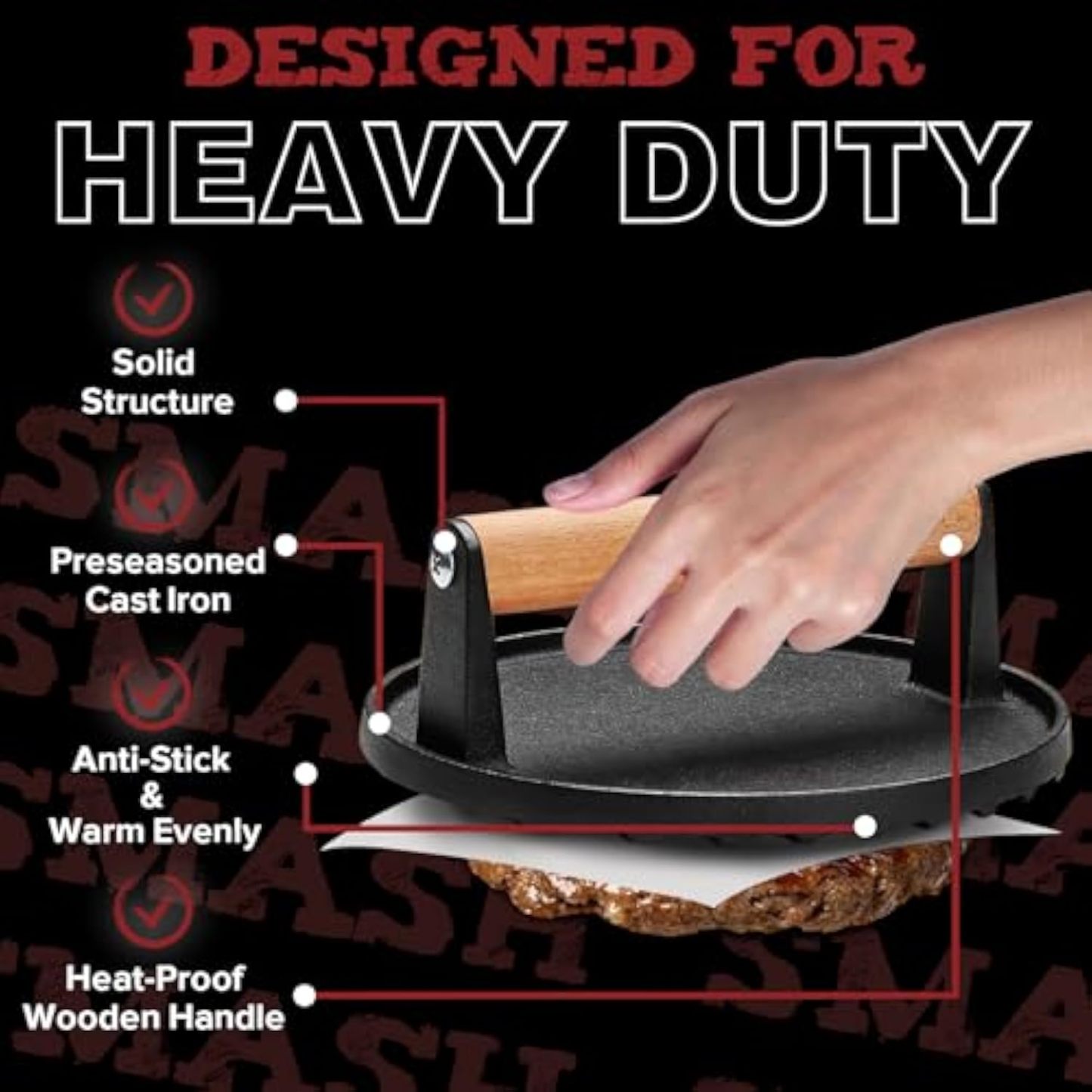 5pcs Smash Burger Press Kit, 3 in 1 Hamburger Press Patty Maker, Cast Iron Burger Press Round & Rectangle, 100pcs Wax Paper for Grill, Griddle, Flat top, Kitchen, Cooking