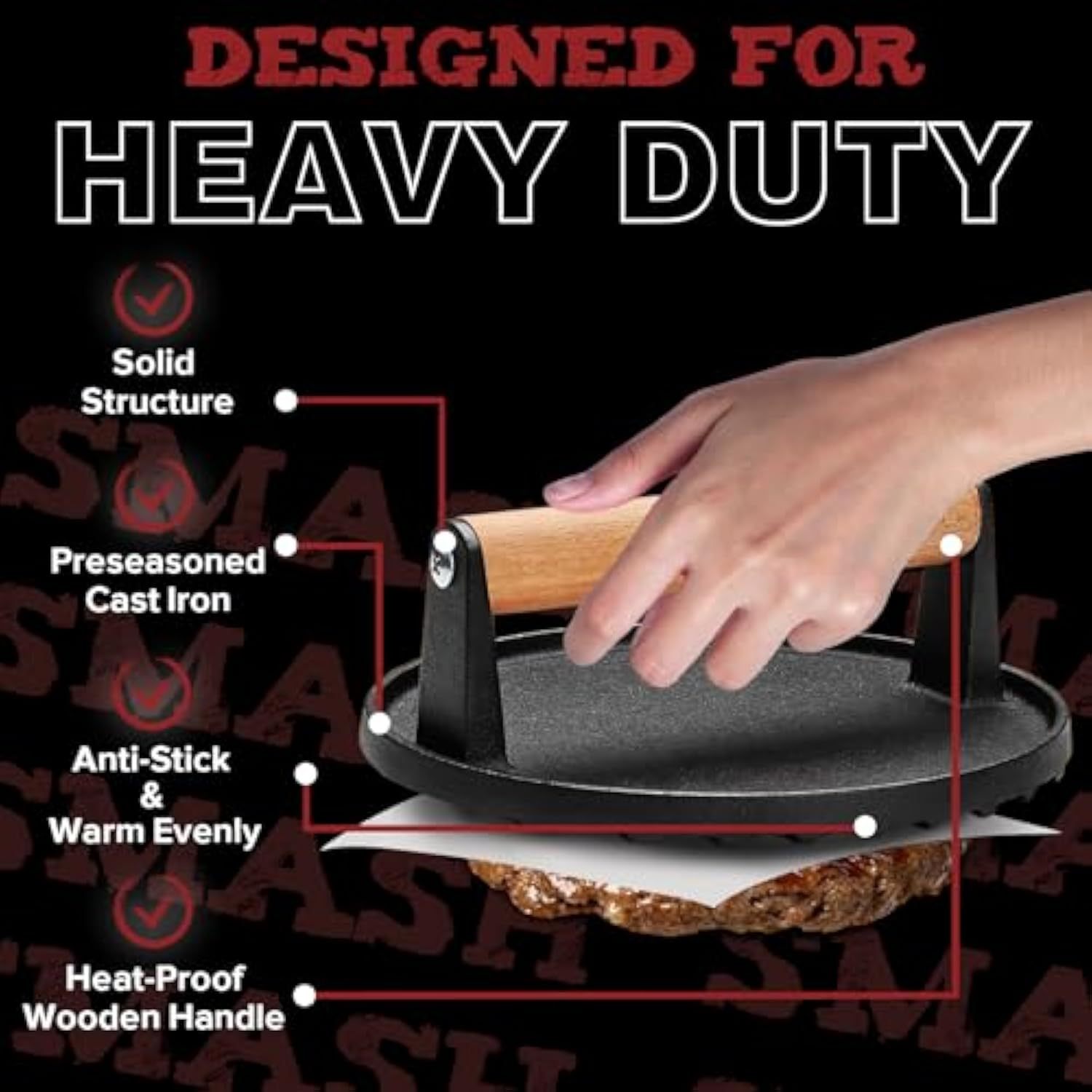 5pcs Smash Burger Press Kit, 3 in 1 Hamburger Press Patty Maker, Cast Iron Burger Press Round & Rectangle, 100pcs Wax Paper for Grill, Griddle, Flat top, Kitchen, Cooking