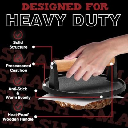 5pcs Smash Burger Press Kit, 3 in 1 Hamburger Press Patty Maker, Cast Iron Burger Press Round & Rectangle, 100pcs Wax Paper for Grill, Griddle, Flat top, Kitchen, Cooking