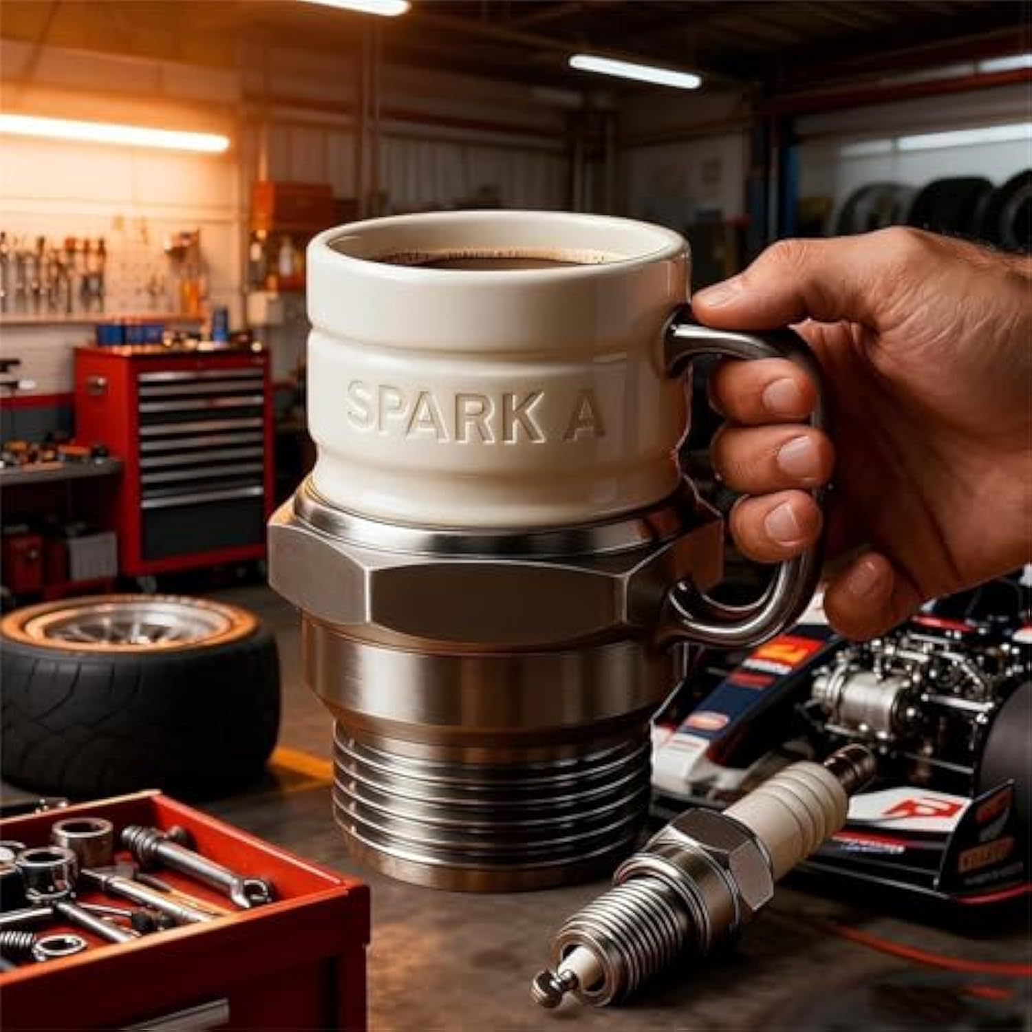 Spark Plug Mug, Spark Plug Coffee Mug, Ceramic Coffee Cup for Car Lovers, Automotive Themed Coffee Mug for Car Enthusiasts, Mechanics & Garage Lovers