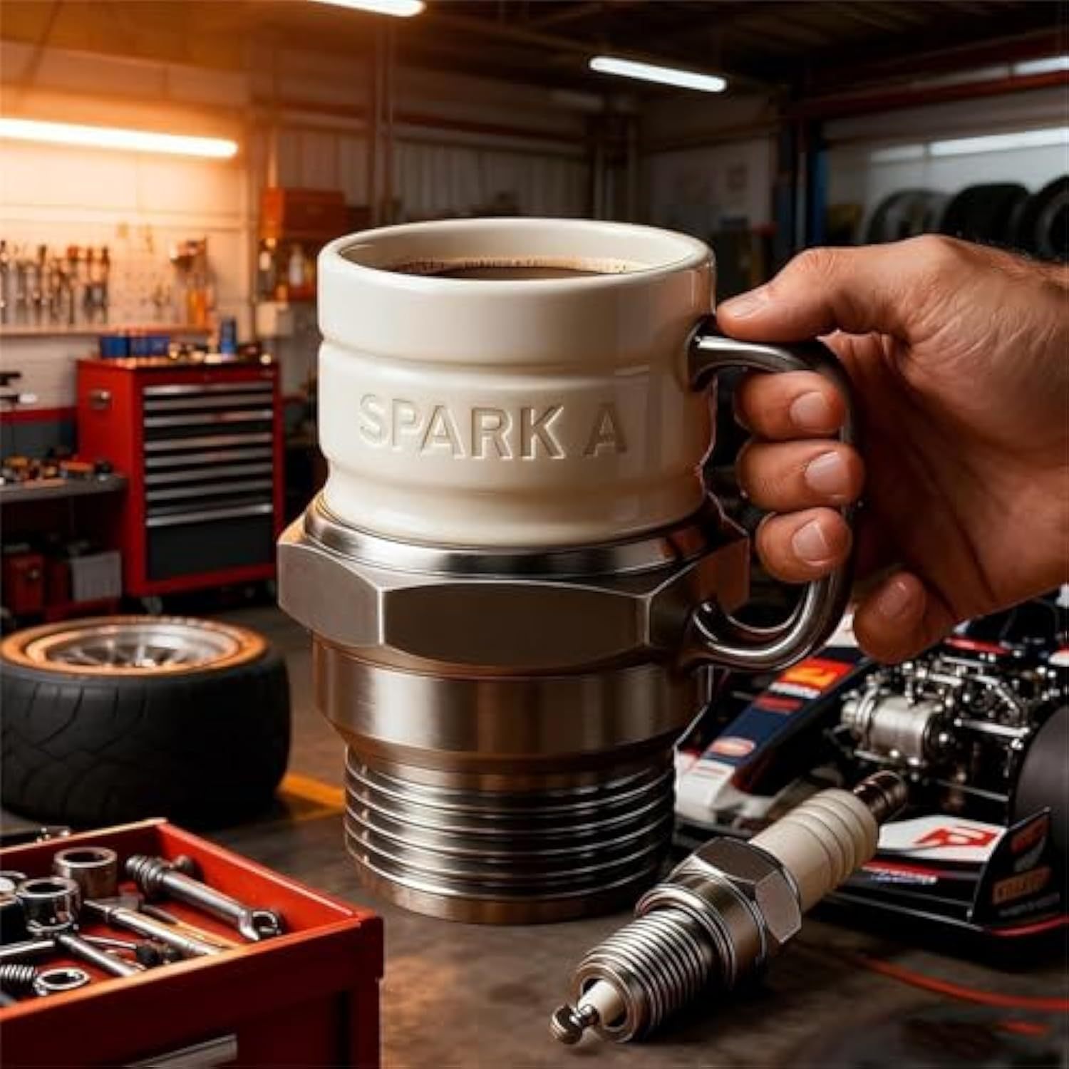 Spark Plug Mug, Spark Plug Coffee Mug, Ceramic Coffee Cup for Car Lovers, Automotive Themed Coffee Mug for Car Enthusiasts, Mechanics & Garage Lovers