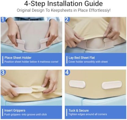 Upgraded Bed Sheet Holders for Corners, Heavy Duty 4 Pack Extra Large Fitted Sheet Clips -Lock Sheet Fasteners Keep Sheets Firm and Tight on Twin, Full, Queen, King Mattress, Easy Install