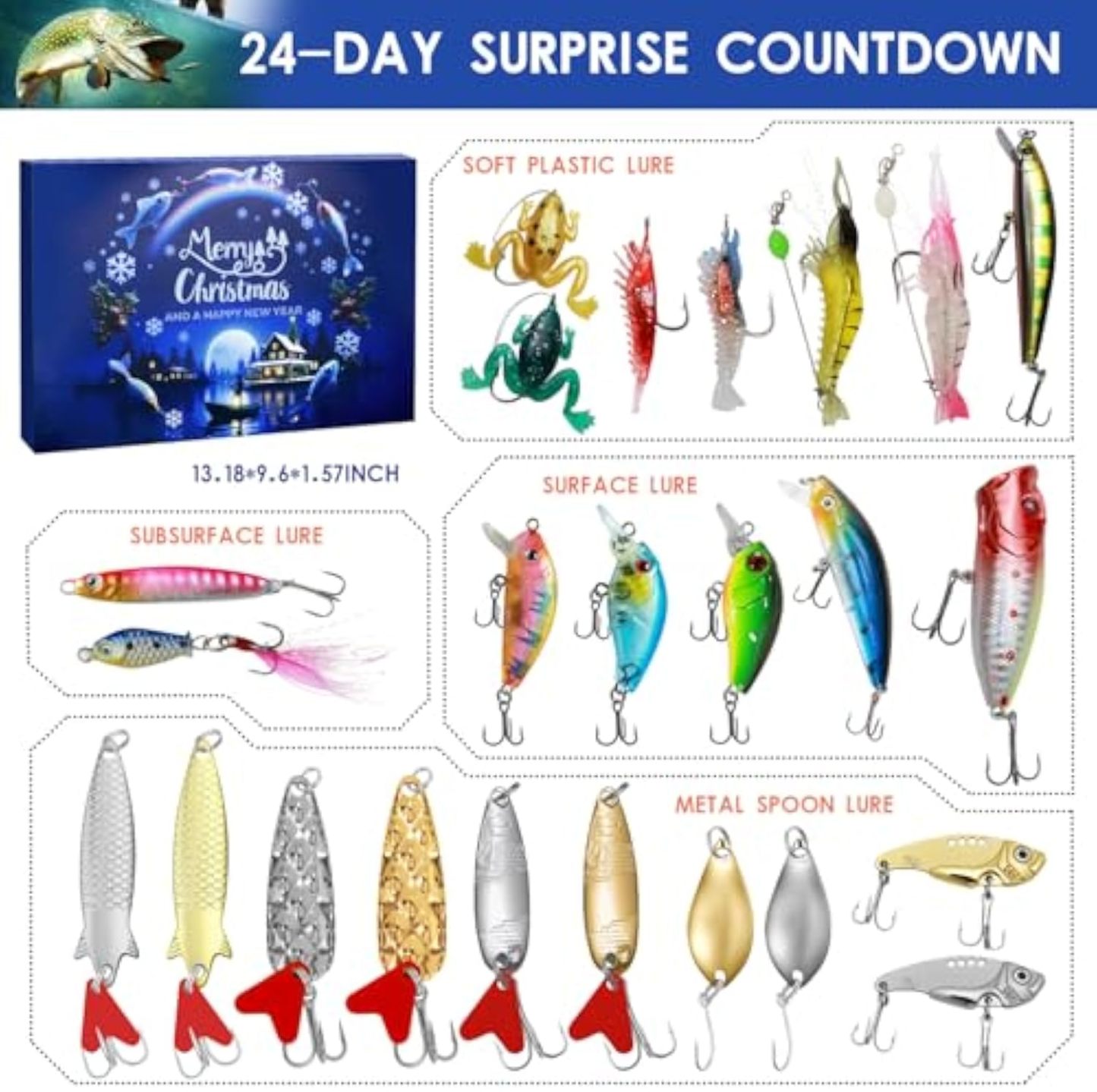 Fishing Advent Calendar 2025 for Men, Adult Anglers, Teen Boys - 24 Days Christmas Countdown Calendar with Fishing Lures Set | Unique Xmas Gifts for Dad, Boyfriend, Fishermen