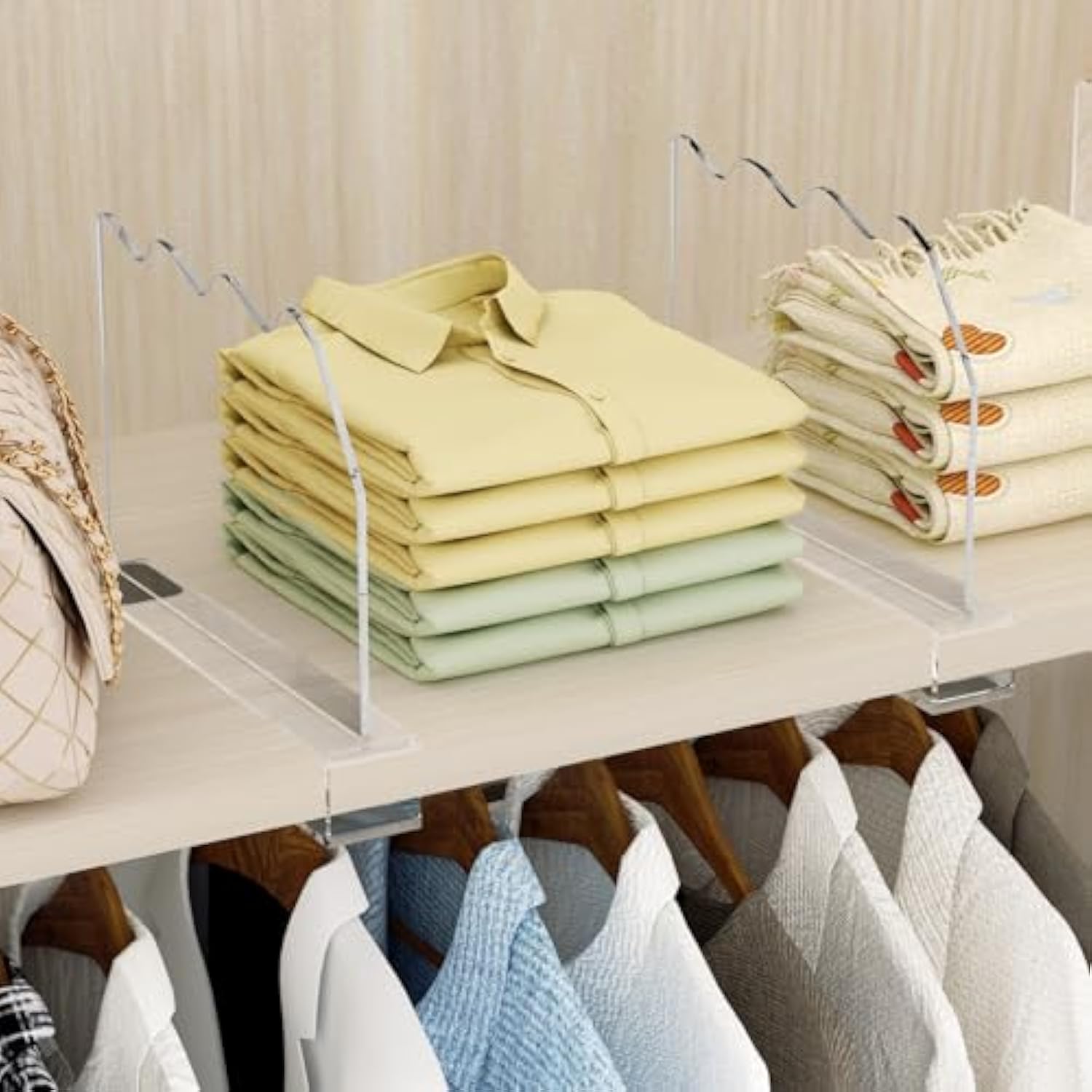 6Pack Shelf Dividers for Closet Organization, Clear Acrylic Shelf Dividers Organizeder Shelves for Purse,Towel,Bag,Sweater,Bookshelf Suitable for Kitchen and Cloakroom Bedroom, Office