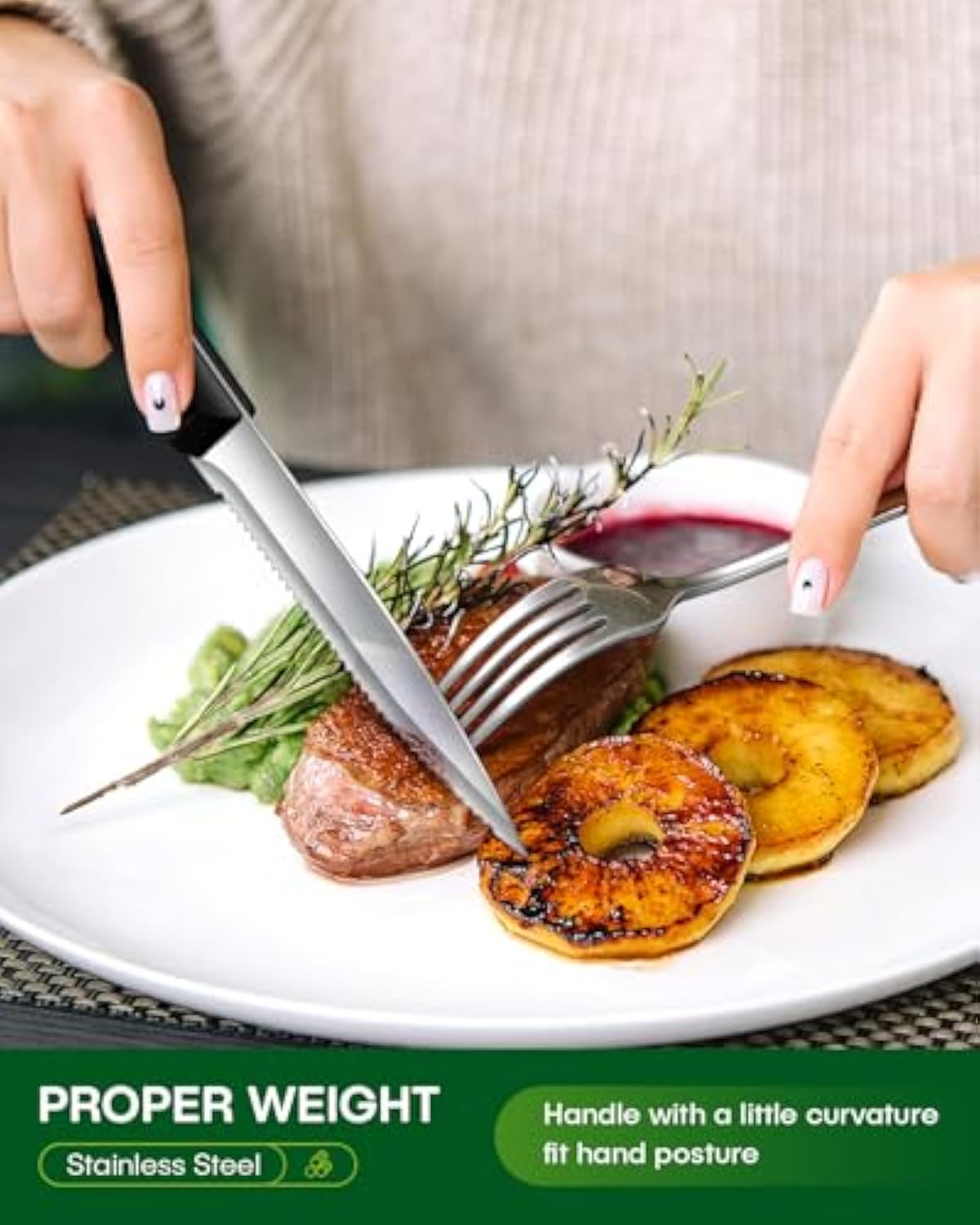 24 Pcs Silverware Set with Steak Knives Food-Grade Stainless Steel Flatware Set for 4 Mirror Cutlery Include Forks Spoons and Knives Set Dishwasher Safe Utensil Sets for Home Restaurant