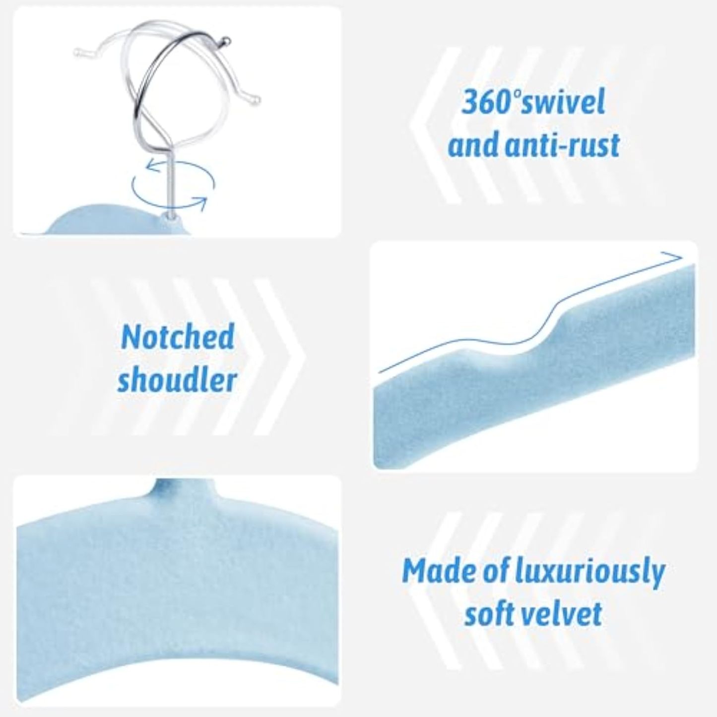 30 Pack Velvet Hangers – Premium Non-Slip Slim Clothes Hangers with 360° Swivel Hook, Space-Saving Flocked Shirt Hangers for Coats, Dresses, Blouses, Suits(Blue)