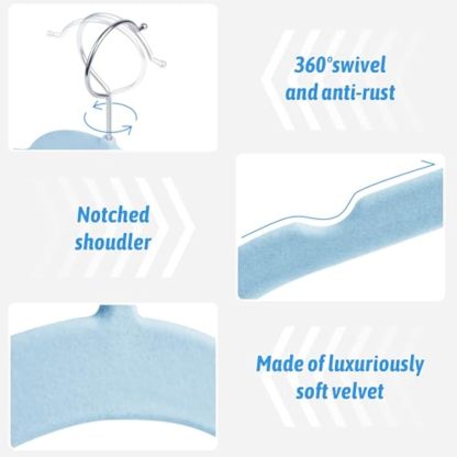 30 Pack Velvet Hangers – Premium Non-Slip Slim Clothes Hangers with 360° Swivel Hook, Space-Saving Flocked Shirt Hangers for Coats, Dresses, Blouses, Suits(Blue)