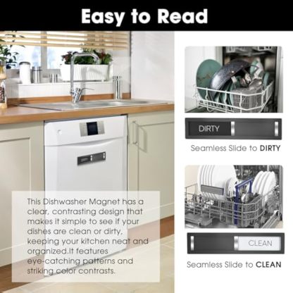 Dishwasher Magnet Clean Dirty Sign, HYF DESIGN Grade 304 Stainless Steel, Non-Scratch/Easy to Read & Slide/Strong Clean Dirty Magnet for Dishwasher, Extra Adhesive Tapes Included