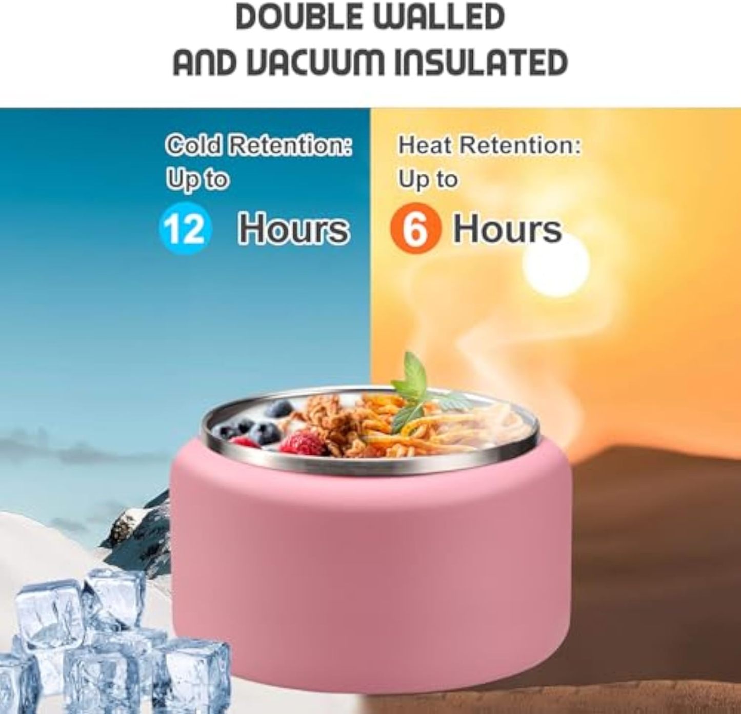 13.5oz Soup Thermo for Hot Food Kids with Buckle Lid Insulated Vacuum Food Jar Wide Mouth Leakproof Stainless Steel Lunch Container- Pink