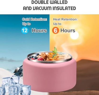 13.5oz Soup Thermo for Hot Food Kids with Buckle Lid Insulated Vacuum Food Jar Wide Mouth Leakproof Stainless Steel Lunch Container- Pink