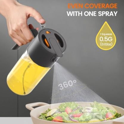 Oil Sprayer for Cooking, 2025 Large Advanced Olive Oil Dispenser Bottle,500ml/17oz Glass Olive Oil Sprayer,2 in 1 Even Spray with Portion Control for Kitchen, Air Fryer, Salad, BBQ - Black
