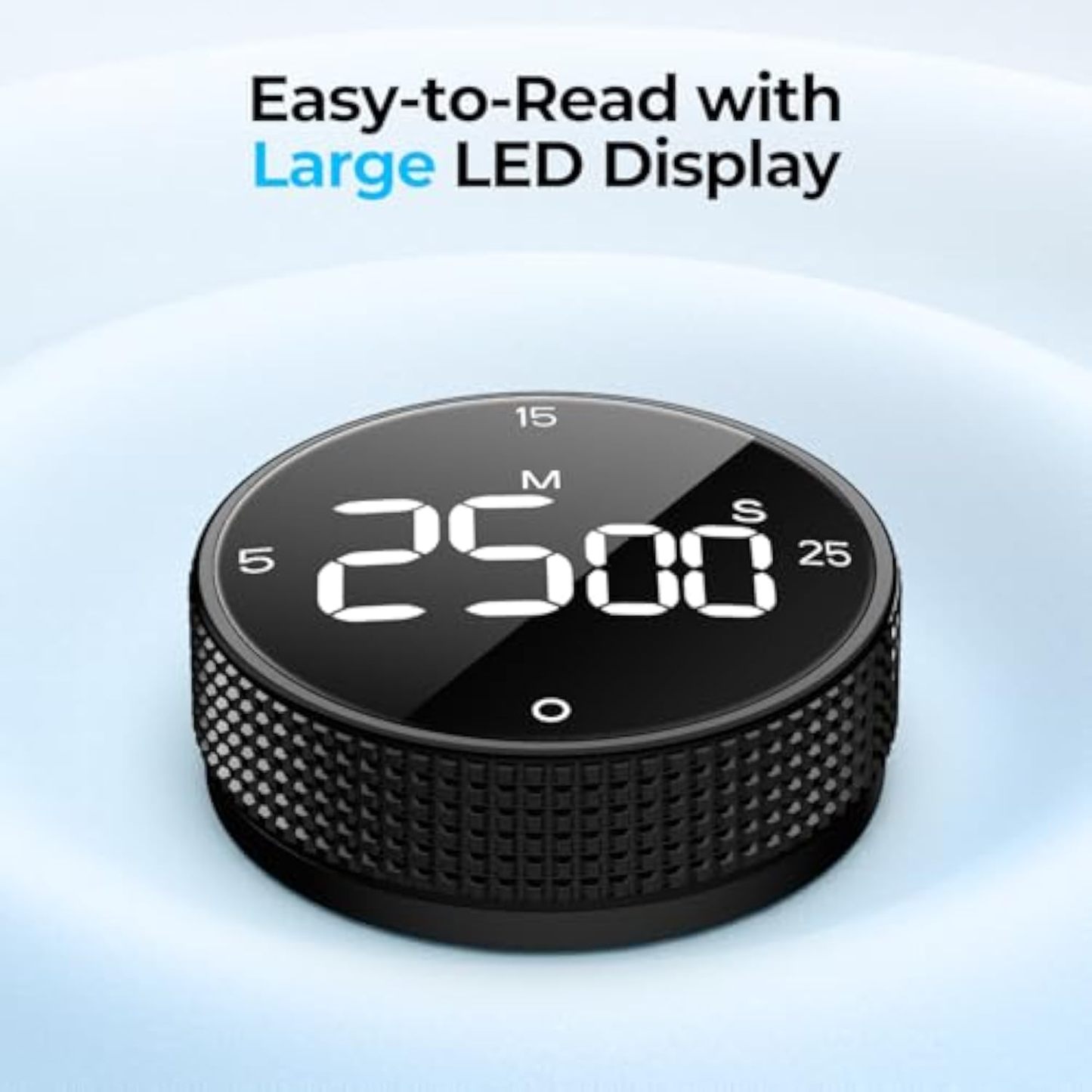 Magnetic Kitchen Timer for Cooking with Loud Alarm - [AAA Battery Included & Large LED Display] Countdown Countup Rotating Pomodoro Timer, Visual Digital Timers for Classroom Gym