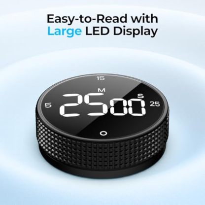 Magnetic Kitchen Timer for Cooking with Loud Alarm - [AAA Battery Included & Large LED Display] Countdown Countup Rotating Pomodoro Timer, Visual Digital Timers for Classroom Gym