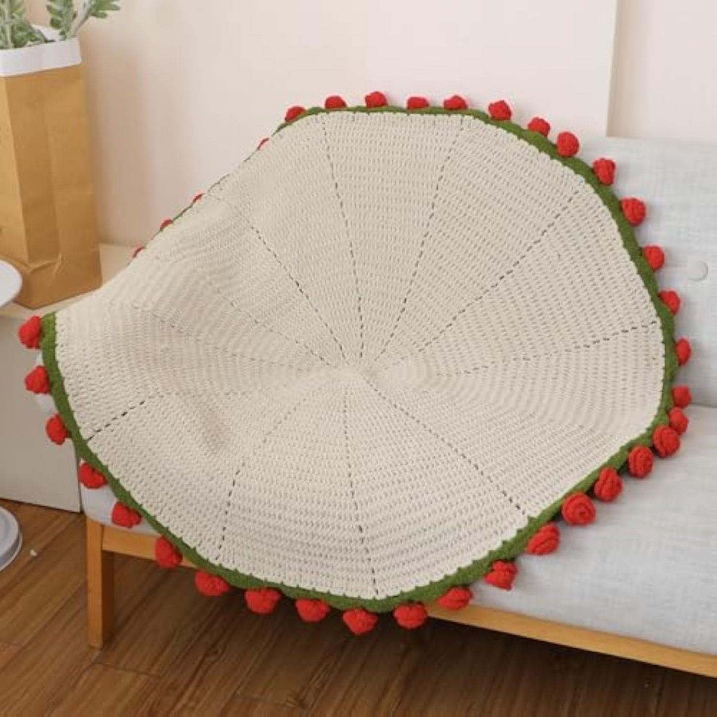 Handmade Roses Flower Bouquet Blanket with Crochet for Birthday & Wedding & Valentine’s Day & Home Decor (31.5 inch - Finished)