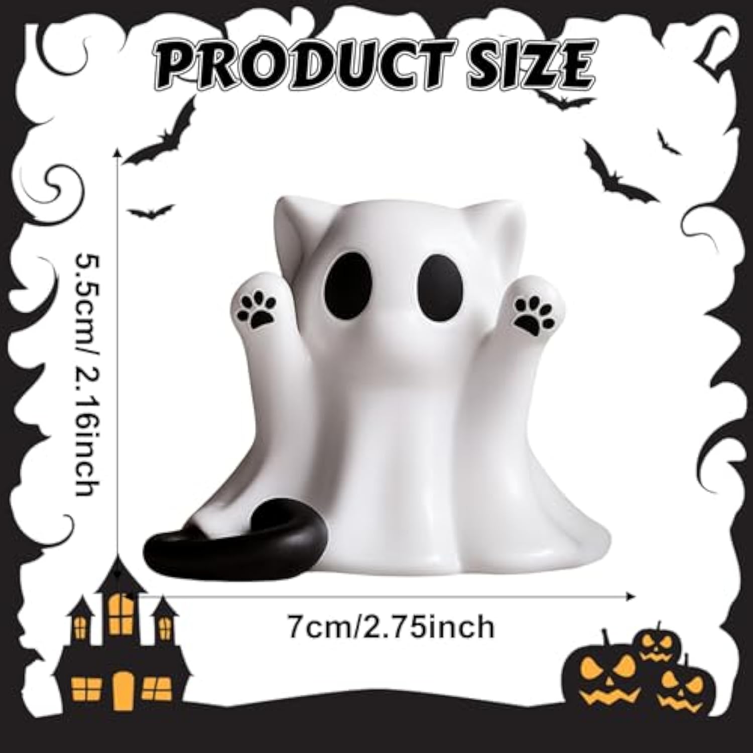 Halloween Ghost Statue, Cute Cat Ghost Figurines Ghost Desk Decor, Mini Halloween Decoration Statue, for Home and Office Desktop Decor Display Ornaments