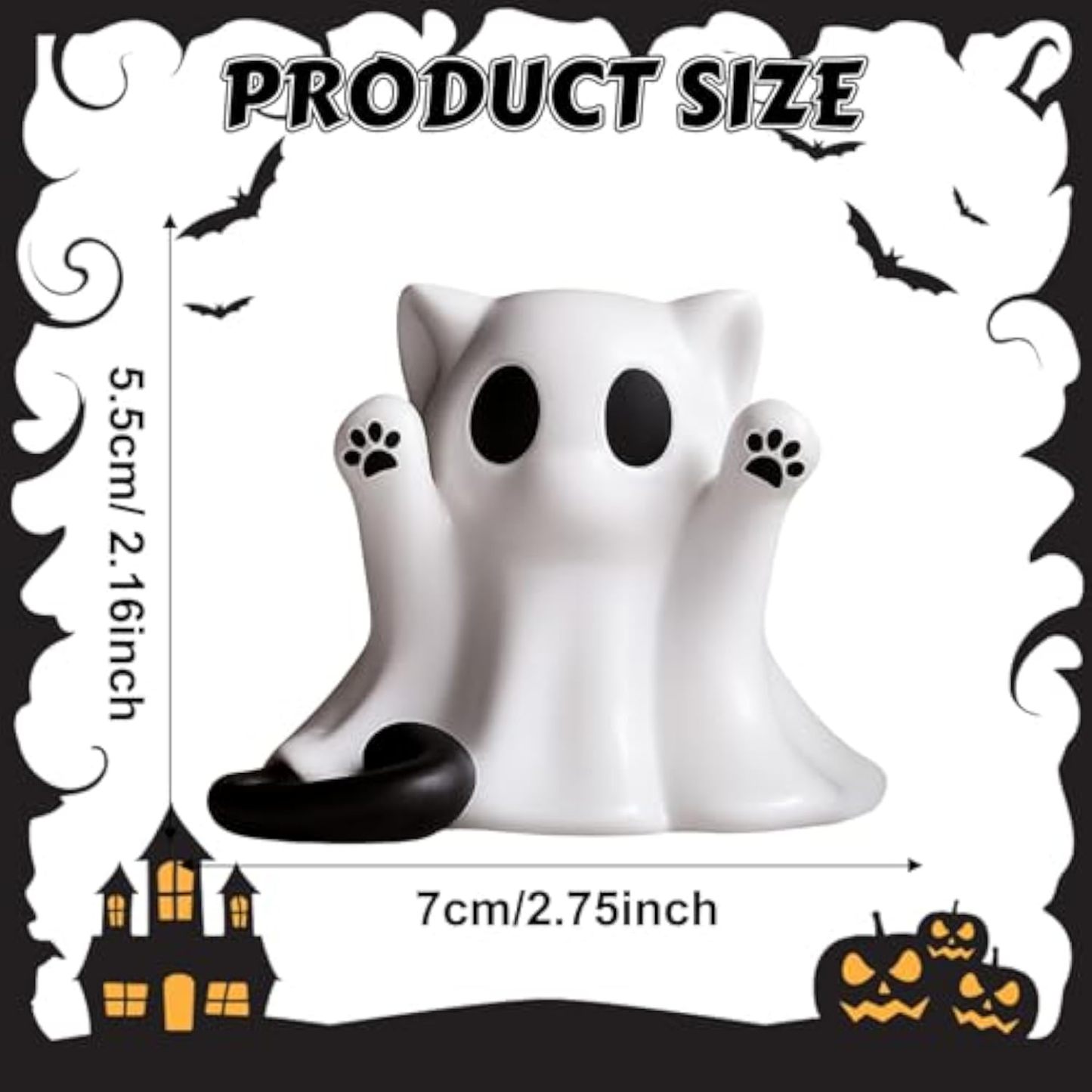Halloween Ghost Statue, Cute Cat Ghost Figurines Ghost Desk Decor, Mini Halloween Decoration Statue, for Home and Office Desktop Decor Display Ornaments