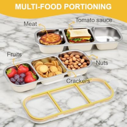 Stainless Steel Snack Container with Lids, Snackle Box Container for Adults, Reusable Metal Bento Box, Leek Proof 3 Compartment Divided Food Storage Containers for Diet Control, Picnic, Work, Travel
