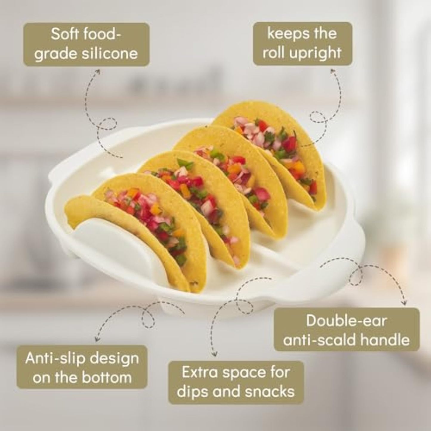 2 Pack Silicone Taco Plates-9.8" Reusable Taco Holder with Dividers，Taco Rack Holders Stand for Hard & Soft with Handle,Taco Party Serving Tray Plates, Dishwasher & Microwave Safe