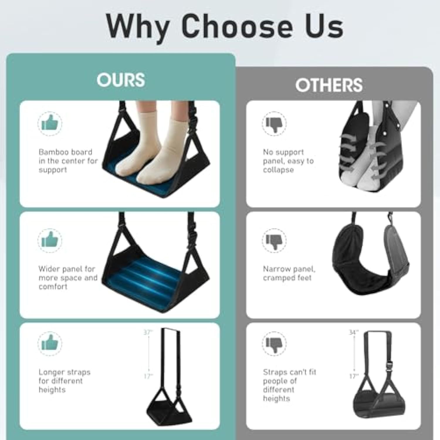 2-Pack Airplane Foot Hammock, Foot Rest for Plane Travel with Extended Adjustment Strap, Portable Desk Foot Hammock with Thickened Bamboo to Relax Your Feet, Foot Sling Travel Essentials