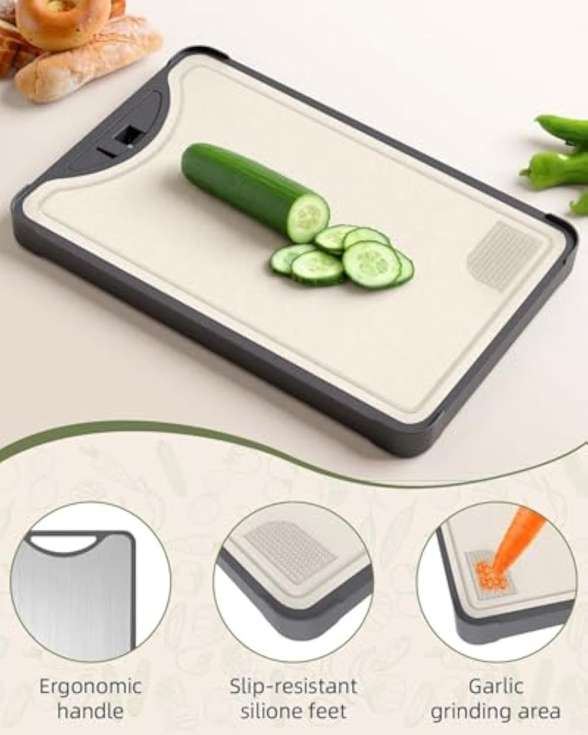 Titanium Cutting Board – 2-in-1 Double Sided Chopping Boards for Kitchen, SGS Food-Grade Certified, Pure Titanium & Wheat Straw PP, Dishwasher Safe, Ideal for Meat, Vegetables & Family Cooking (16×11)