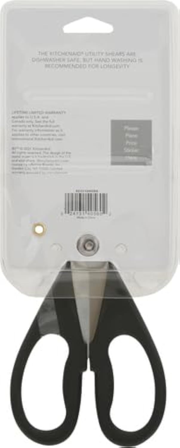 KitchenAid All Purpose Kitchen Shears with Protective Sheath Durable Stainless Steel Scissors, Dishwasher Safe, Soft Grip Comfort Handle, 8.72 Inch, Black