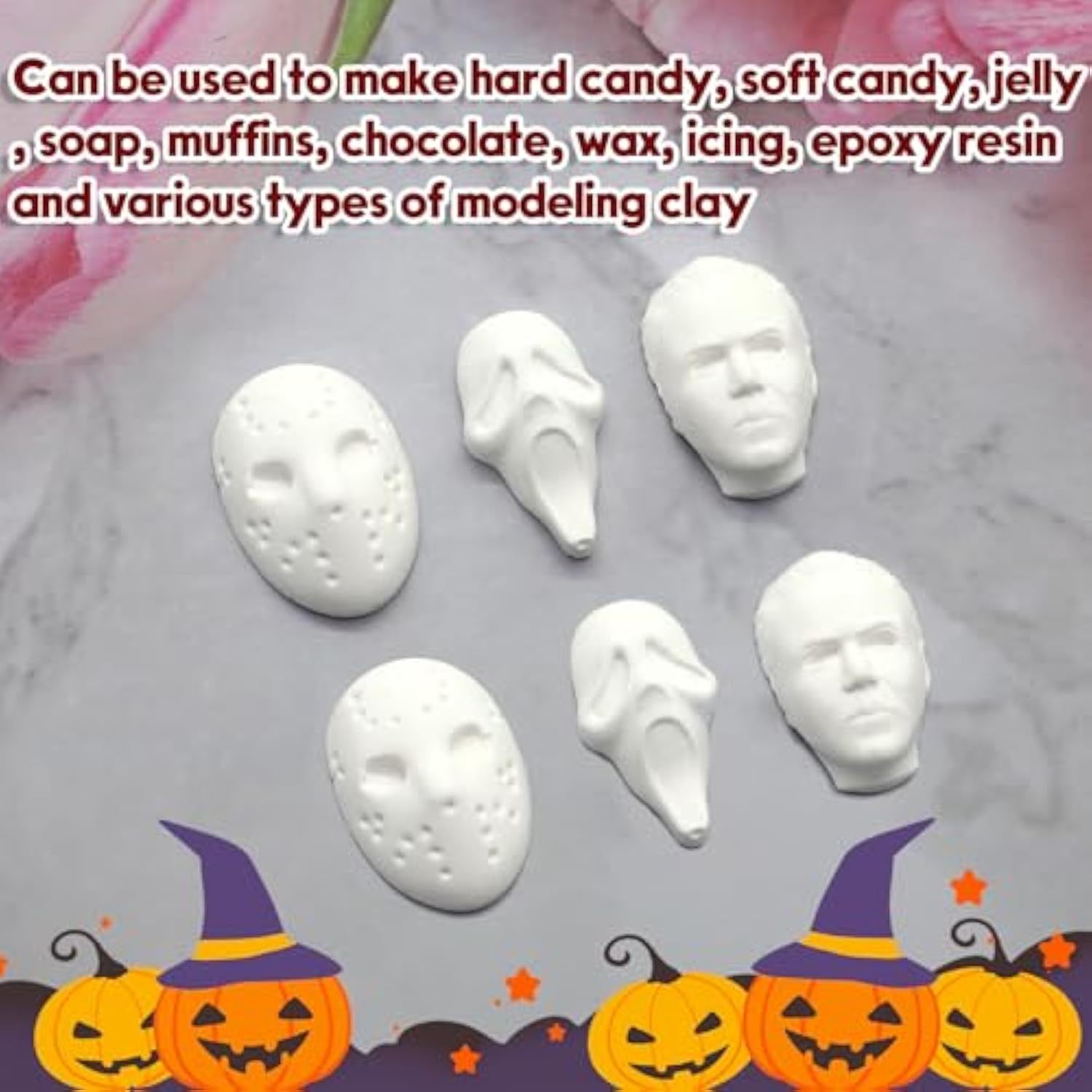 Halloween Silicone Molds for Chocolate,6 Cavities Halloween Large Scary Movie Characters Heads Chocolate Molds, Funny Horror 3D Halloween Chocolate Candy Molds for Soap Pudding Jelly Making