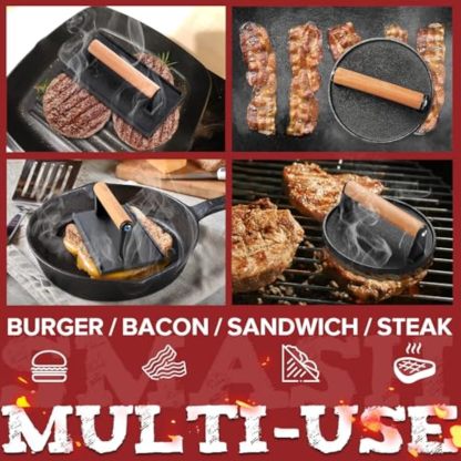 5pcs Smash Burger Press Kit, 3 in 1 Hamburger Press Patty Maker, Cast Iron Burger Press Round & Rectangle, 100pcs Wax Paper for Grill, Griddle, Flat top, Kitchen, Cooking