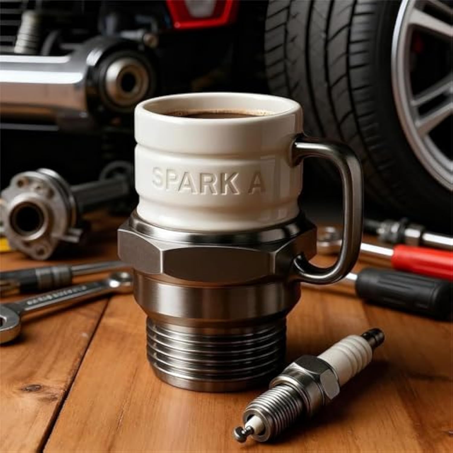 Spark Plug Mug, Spark Plug Coffee Mug, Ceramic Coffee Cup for Car Lovers, Automotive Themed Coffee Mug for Car Enthusiasts, Mechanics & Garage Lovers