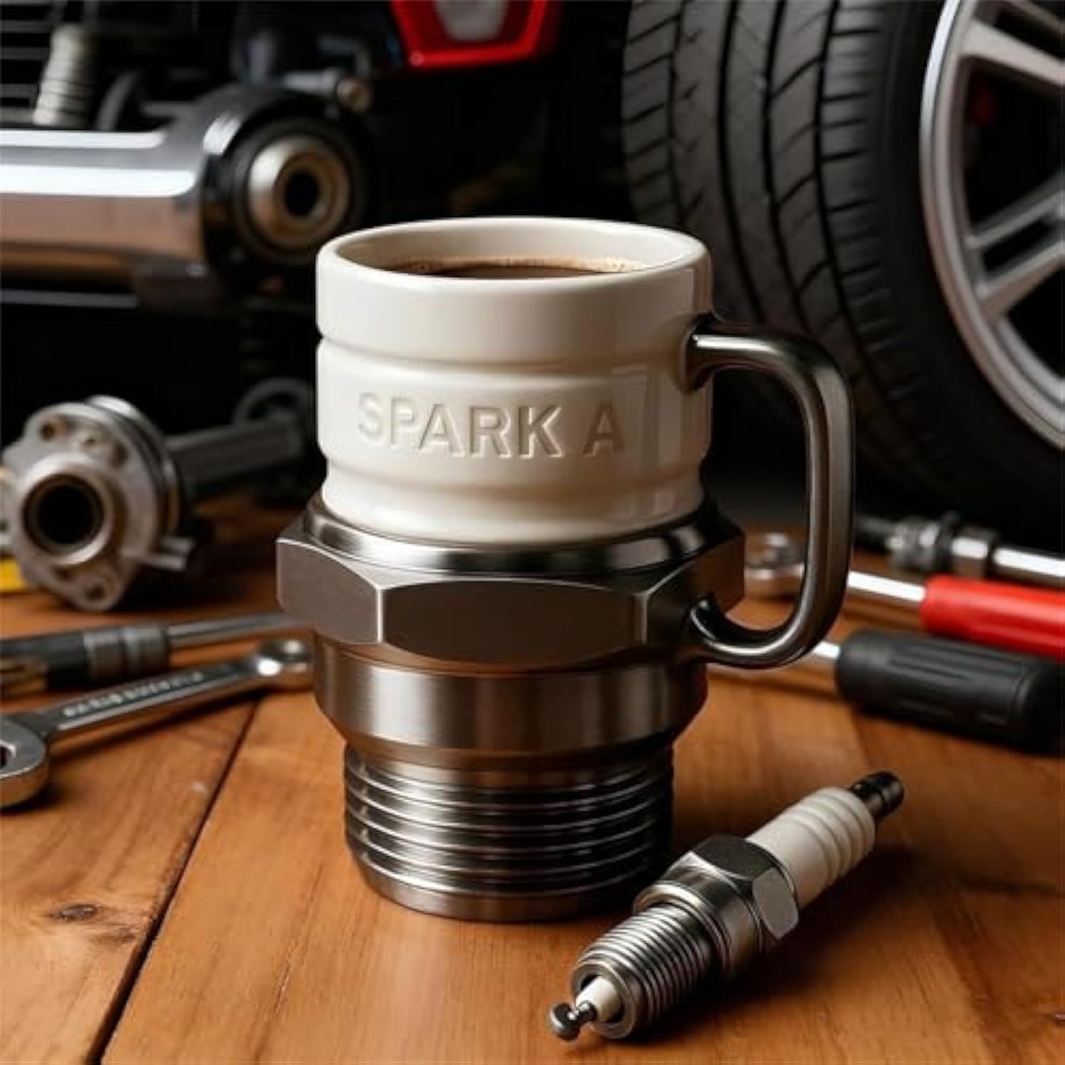 Spark Plug Mug, Spark Plug Coffee Mug, Ceramic Coffee Cup for Car Lovers, Automotive Themed Coffee Mug for Car Enthusiasts, Mechanics & Garage Lovers