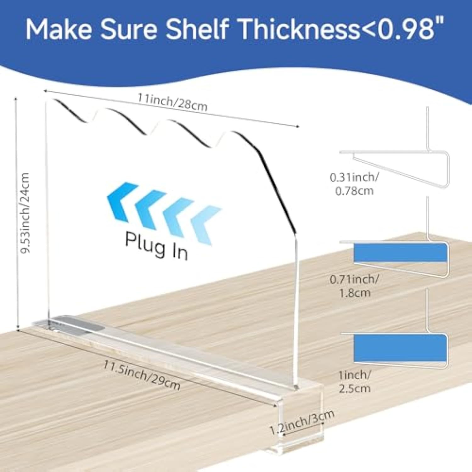 6Pack Shelf Dividers for Closet Organization, Clear Acrylic Shelf Dividers Organizeder Shelves for Purse,Towel,Bag,Sweater,Bookshelf Suitable for Kitchen and Cloakroom Bedroom, Office