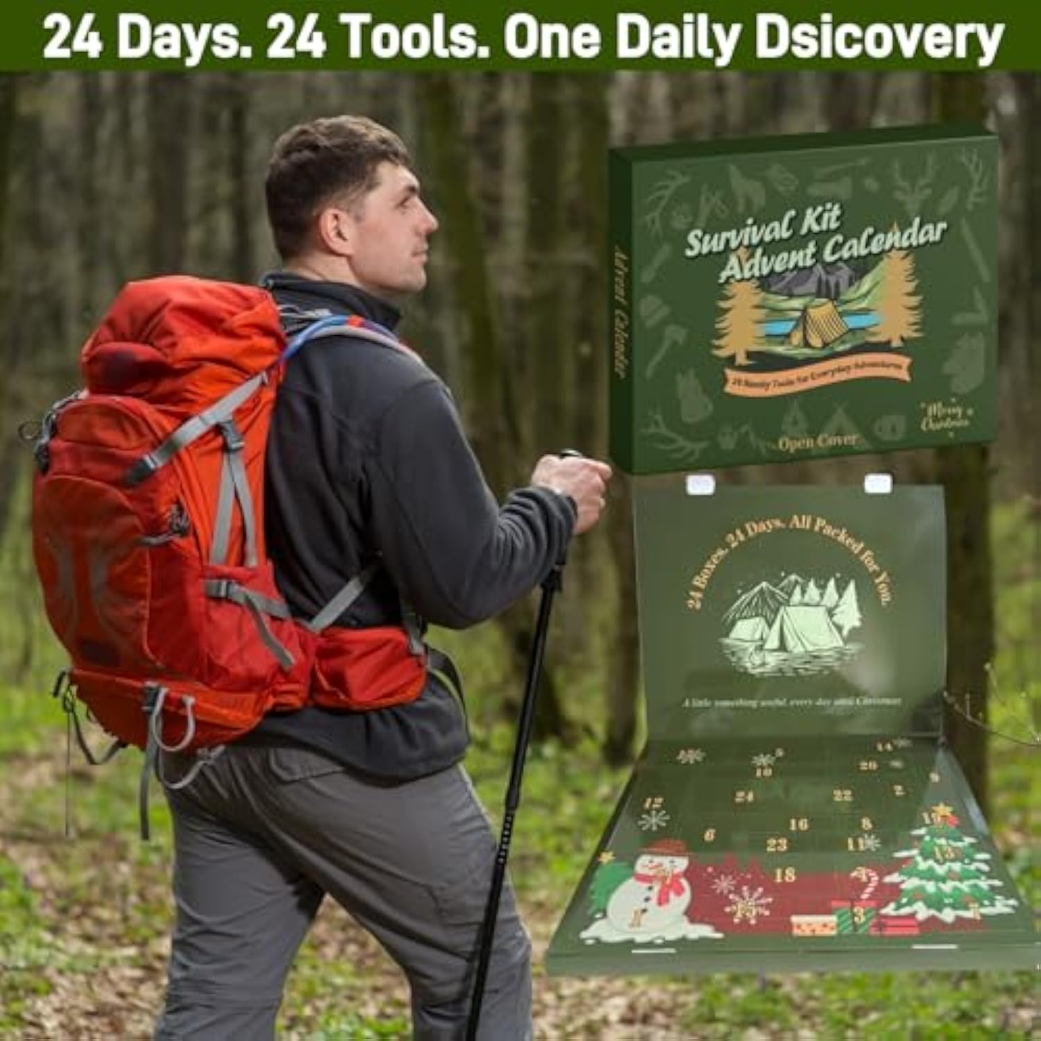 Survival Kit Advent Calendar for Men 2025, 24-Day Christmas Countdown with Outdoor Tools, for Men