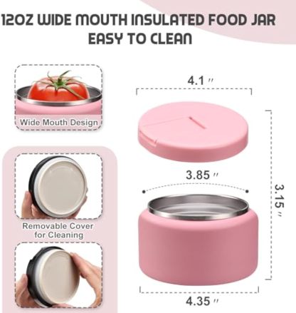 13.5oz Soup Thermo for Hot Food Kids with Buckle Lid Insulated Vacuum Food Jar Wide Mouth Leakproof Stainless Steel Lunch Container- Pink
