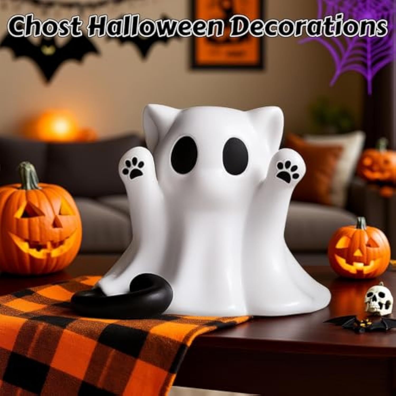 Halloween Ghost Statue, Cute Cat Ghost Figurines Ghost Desk Decor, Mini Halloween Decoration Statue, for Home and Office Desktop Decor Display Ornaments