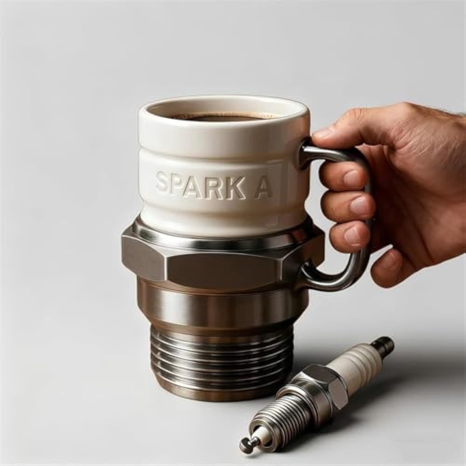 Spark Plug Mug, Spark Plug Coffee Mug, Ceramic Coffee Cup for Car Lovers, Automotive Themed Coffee Mug for Car Enthusiasts, Mechanics & Garage Lovers