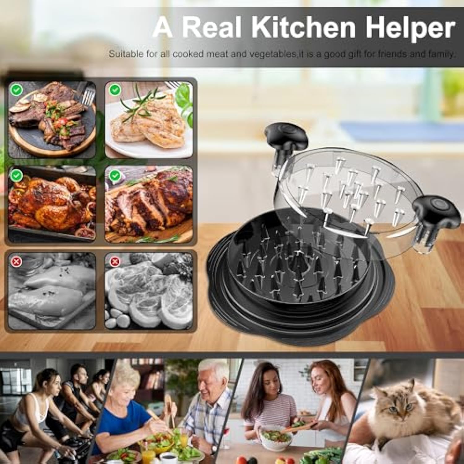 Chicken Shredder Large Chicken Breast Shredder Tool Twist with Brush&Fork, Visible Meat Shredder Machine, Strong Anti-Slip Strip, Ergonomic Handle, BPA Free, Suitable for Pork Beef Chicken