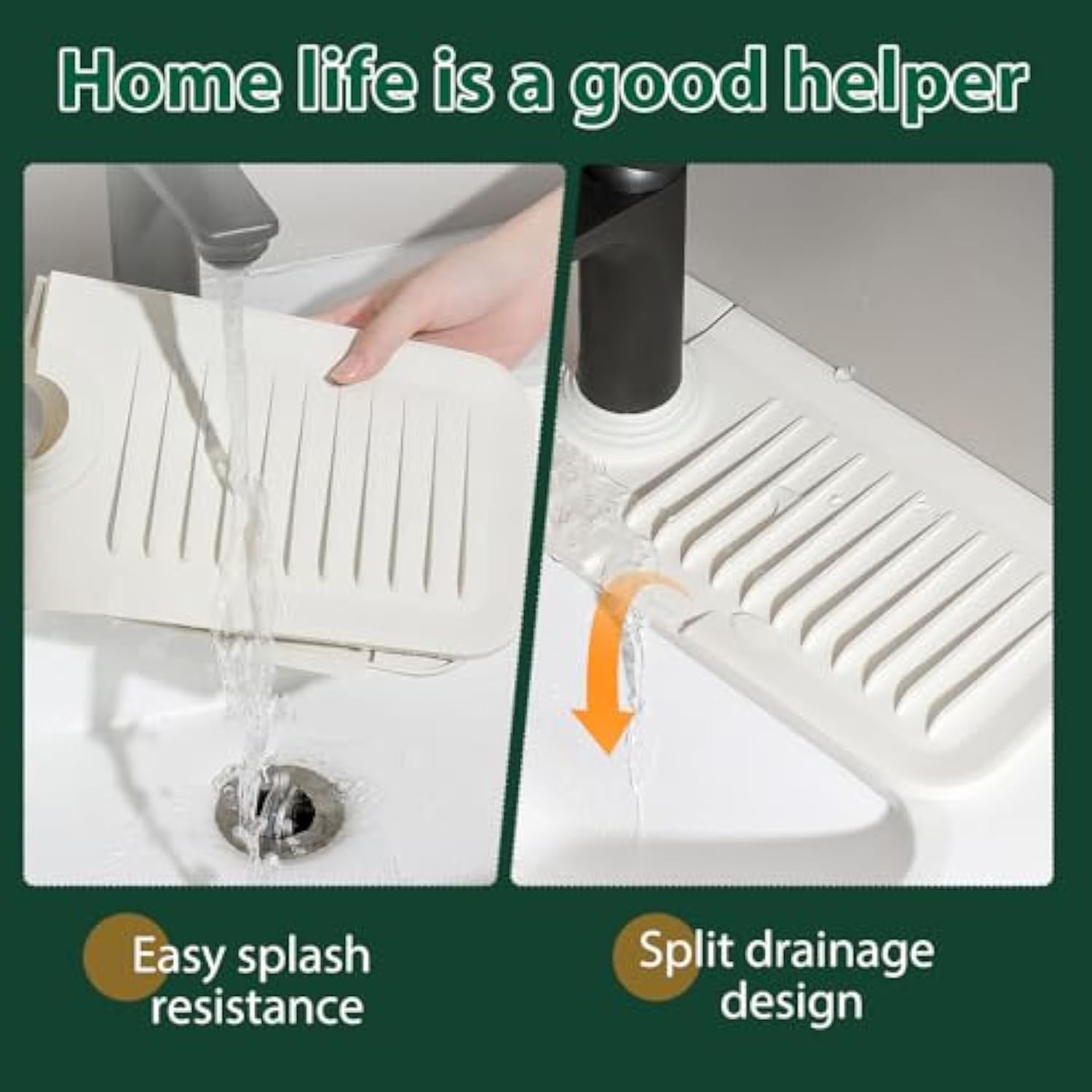 Faucet Guard and Draining Mat for Sink, 2024 New Kitchen Faucet Mat for Kitchen Sink Accessories Gadgets, Silicone Drying Mat for Kitchen Counter Bathroom (White, Large)