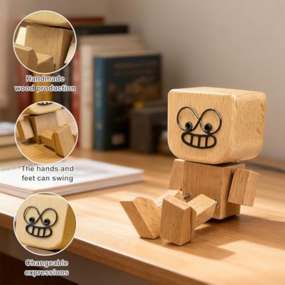 Shaking Wooden Man Figurine，Charming Little Wooden Figure That Sways Shake Your Feet with 12 PCS Expressions,Handmade Shaking Feet for Dashboard Wood Desktop