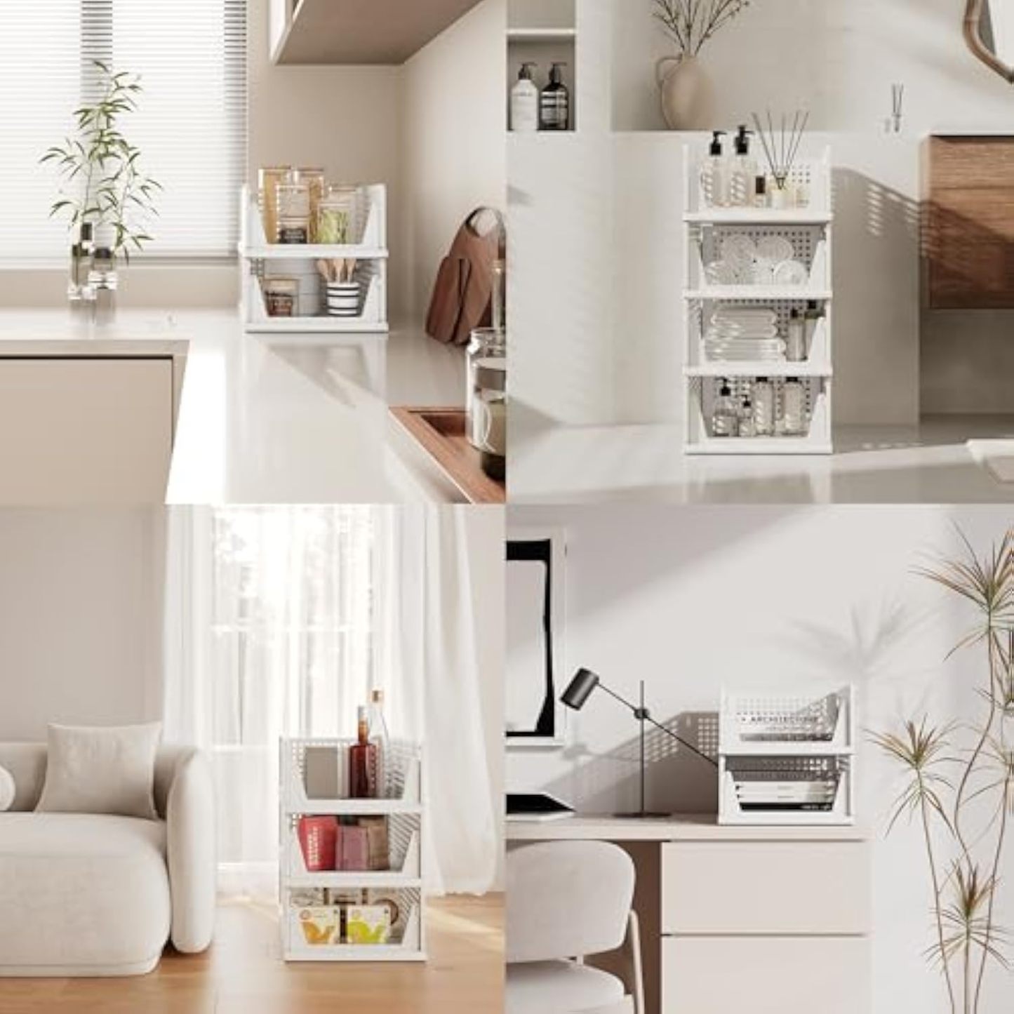 6 Pack Closet Organizers Storage Box, Stackable Plastic Drawer Basket for Clothing, Stackable Storage Bins Shelf Storage Container for Closet Wardrobe Bedroom Bathroom Office White