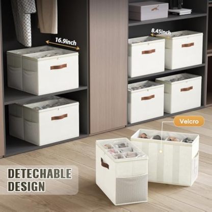 2 Pack Shoe Organizer for Closet, Clear Foldable Shoe Storage Containers Adjustable Dividers Fits 16 Pairs,Shoe Storage Bins Baskets Boxes with Reinforced Handles Beige