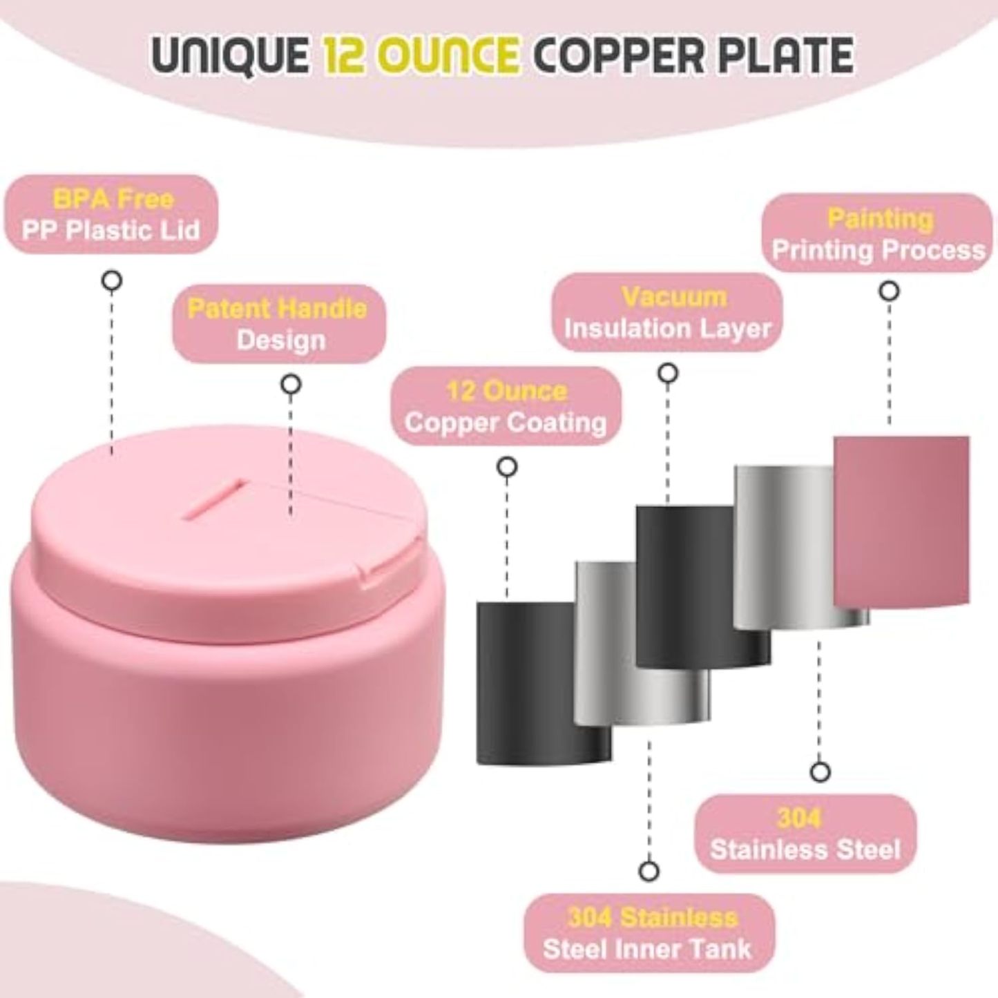 13.5oz Soup Thermo for Hot Food Kids with Buckle Lid Insulated Vacuum Food Jar Wide Mouth Leakproof Stainless Steel Lunch Container- Pink