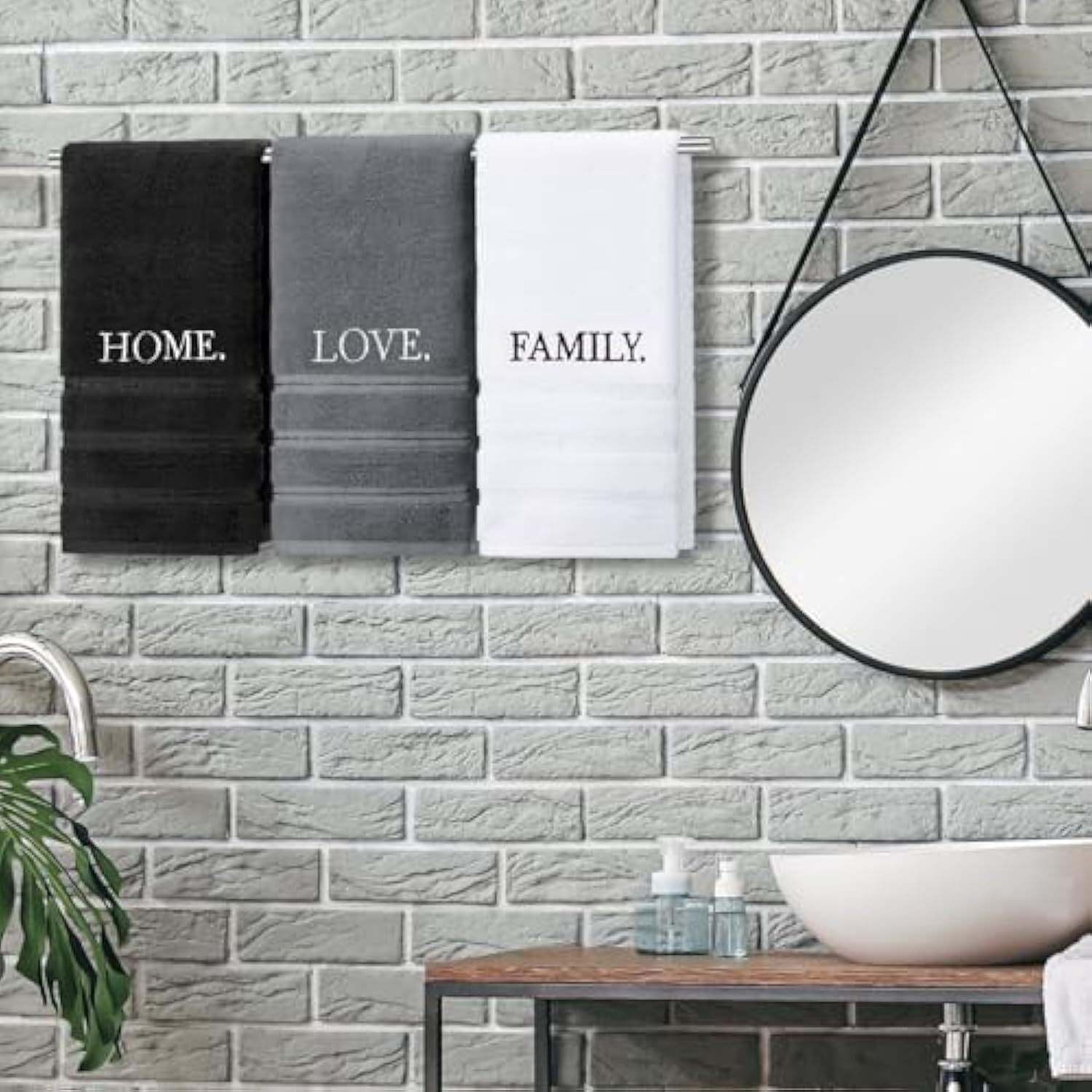 3 Pcs Farmhouse Decorative Hand Towels for Bathroom and Kitchen Rustic Embroidered 100% Cotton Hand Towels Decorative Set for Boho Bathroom Decor(Home Love Family)