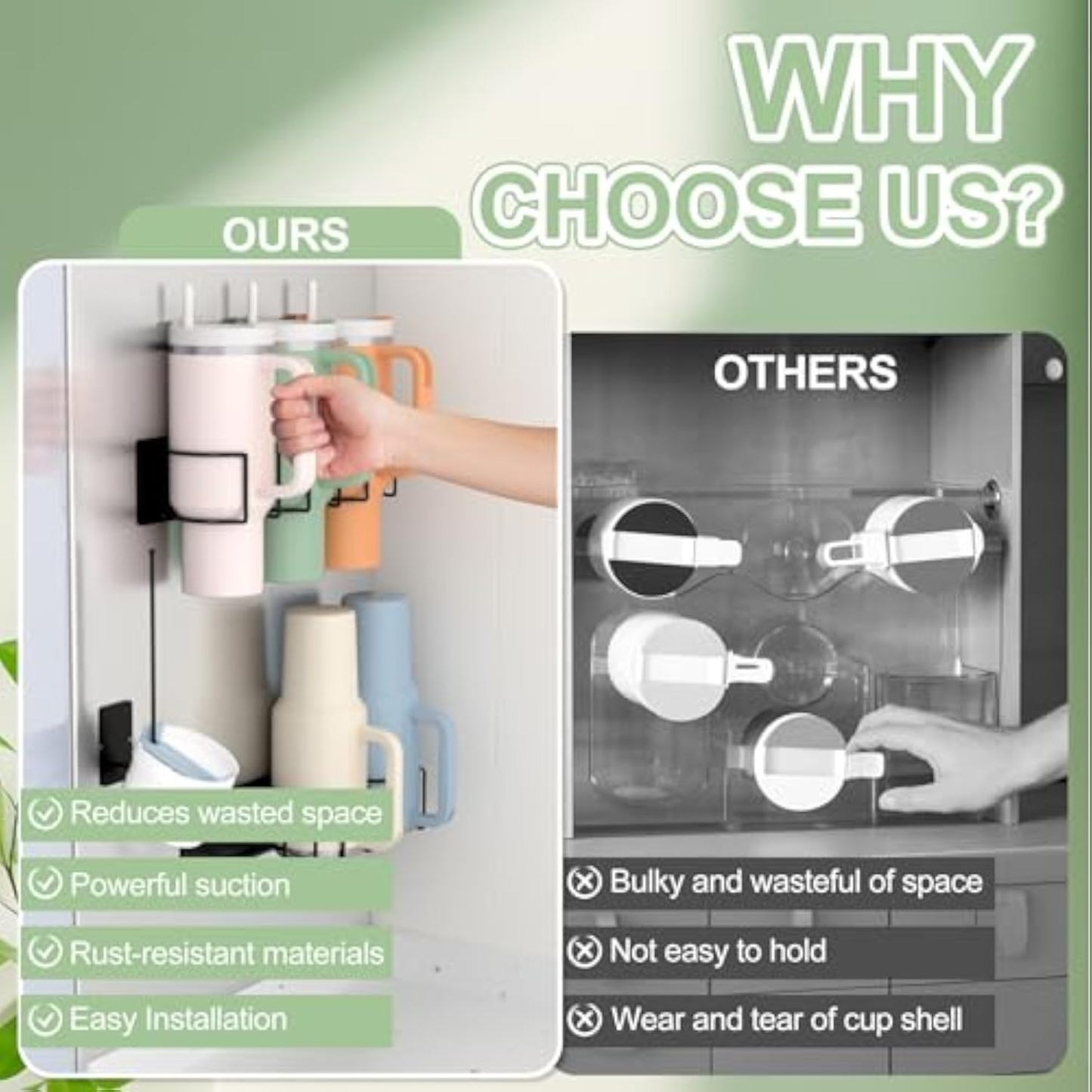 Magnetic Stanley Cup Holder for Refrigerator, Water Bottle Organizer with Handle for Stanley 40/30 oz, Tumbler Lid Organizer Compatible with Stanley Cup Accessories, Gifts Ideal