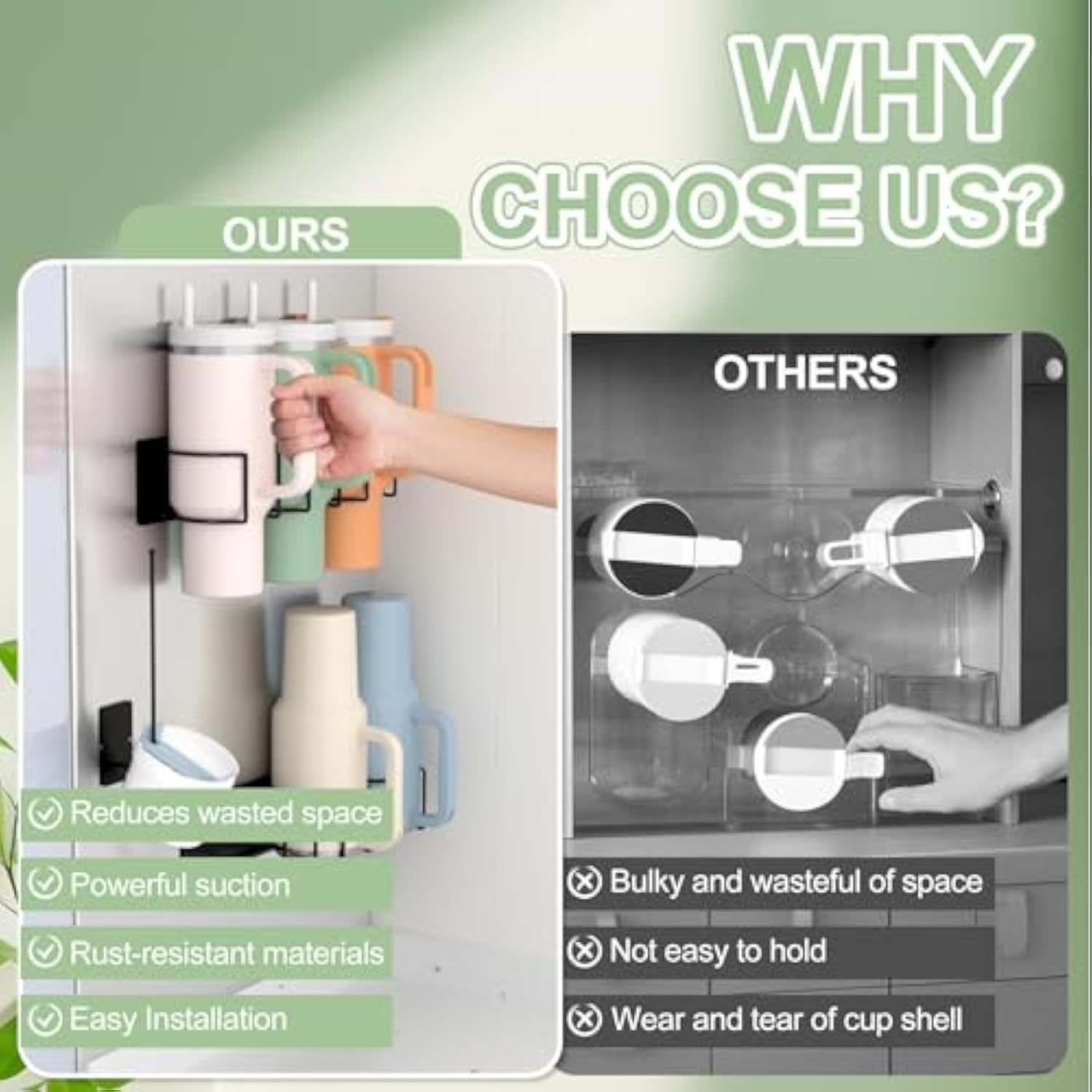 Magnetic Stanley Cup Holder for Refrigerator, Water Bottle Organizer with Handle for Stanley 40/30 oz, Tumbler Lid Organizer Compatible with Stanley Cup Accessories, Gifts Ideal